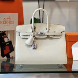 Hermes Birkin Epsom Womens White Replica Bags Lock Silver Size 25cm (2)