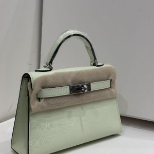 Hermes Kelly 19 Epsom Vert Fizz Palladium Hardware Replica Bags Size 19x12x6cm (2)