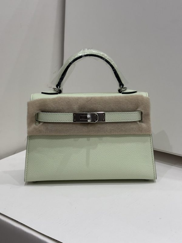 Hermes Kelly 19 Epsom Vert Fizz Palladium Hardware Replica Bags Size 19x12x6cm (2)