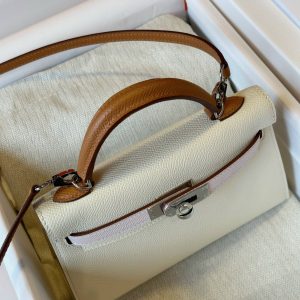 Hermes Kelly Mini FA Replica Bags Womens Grain Leather White Size 20cm (2)
