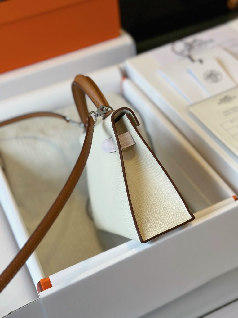 Hermes Kelly Mini FA Replica Bags Womens Grain Leather White Size 20cm (2)