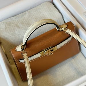 Hermes Kelly Mini FA Womens Replica Bags Cowhide Gold Lock Size 20cm (2)