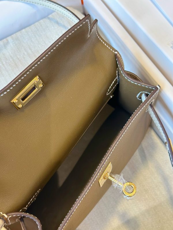 Hermes Kelly Mini FA Womens Replica Handbags Cowhide Gold Lock Size 20cm (2)