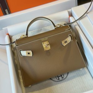 Hermes Kelly Mini FA Womens Replica Handbags Cowhide Gold Lock Size 20cm (2)