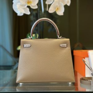 Hermes Kelly Womens Replica Handbags Brown Mixe Crocodile Leather Size 25cm (2)