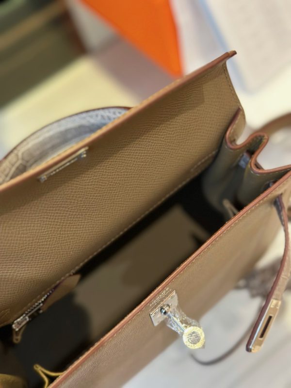 Hermes Kelly Womens Replica Handbags Brown Mixe Crocodile Leather Size 25cm (2)