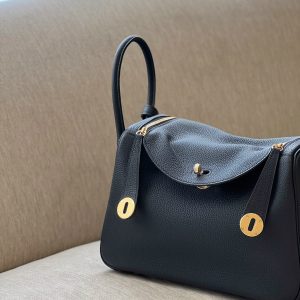 Hermes Lindy Womens Black Replica Bags Lock Gold Size 26cm (2)