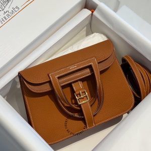 Hermes Women's Genuine Leather Brown Halzan Top Replica Bags Size 28cm (2)