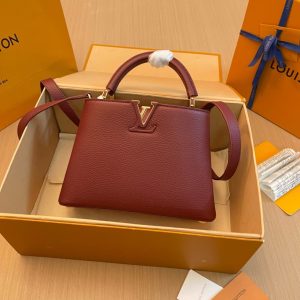 Louis Vuitton LV Capucines Womens Replica Bags Plum Red Size 27x21x10cm