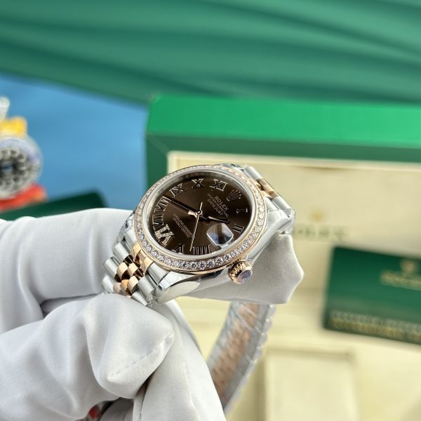 Rolex DateJust Women's Chocolate Dial Bezel CZ Diamonds EW Factory (1)