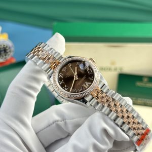 Rolex DateJust Women's Chocolate Dial Bezel CZ Diamonds EW Factory (3)