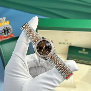 Rolex DateJust Women's Chocolate Dial Bezel CZ Diamonds EW Factory (4)