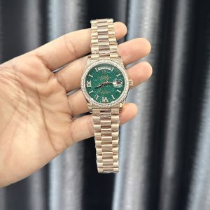 Rolex Day-Date 128235 Green Aventurine Dial Gold Wrapped & Moissanite 36mm (2)