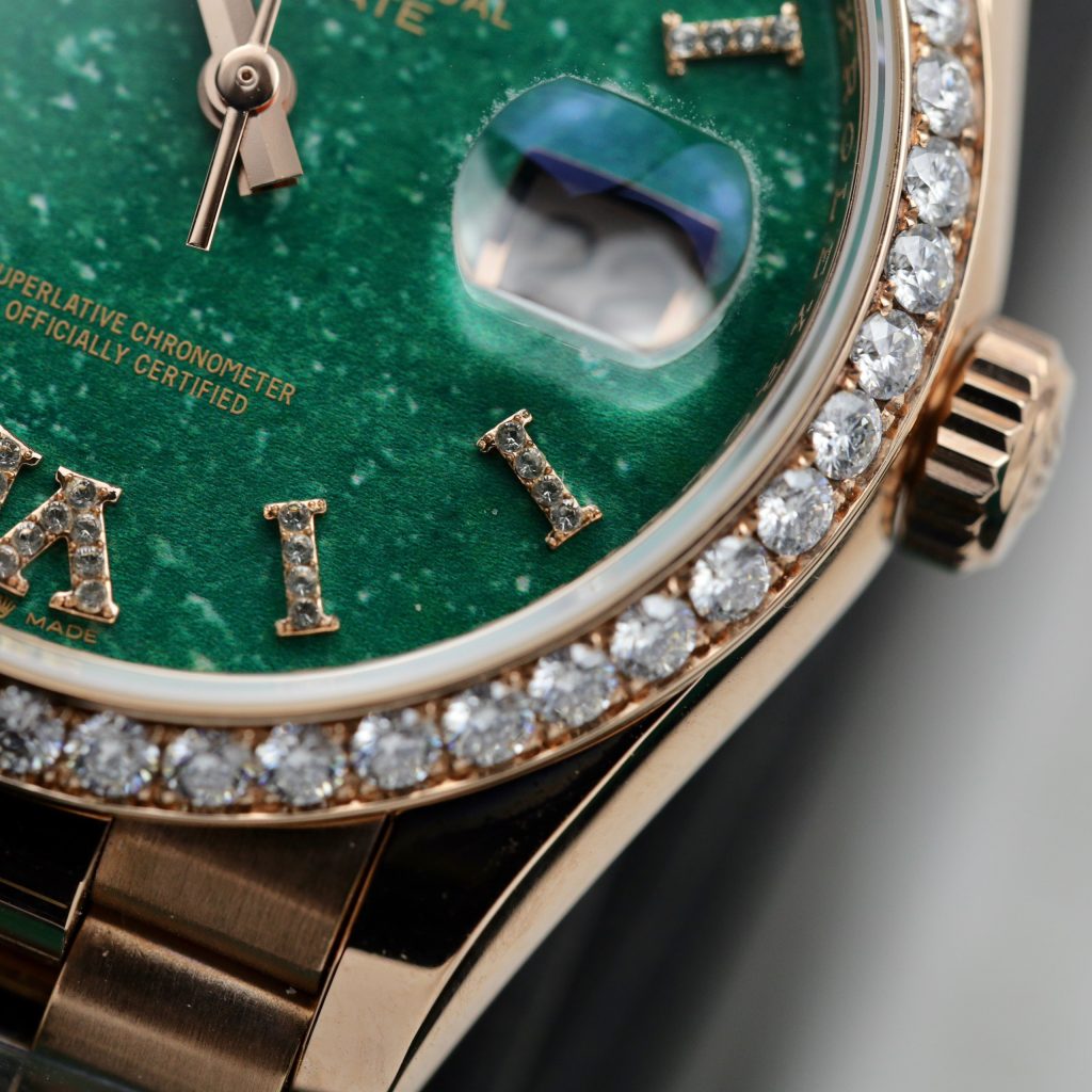 Rolex Day-Date 128235 Green Aventurine Dial Gold Wrapped & Moissanite (11)
