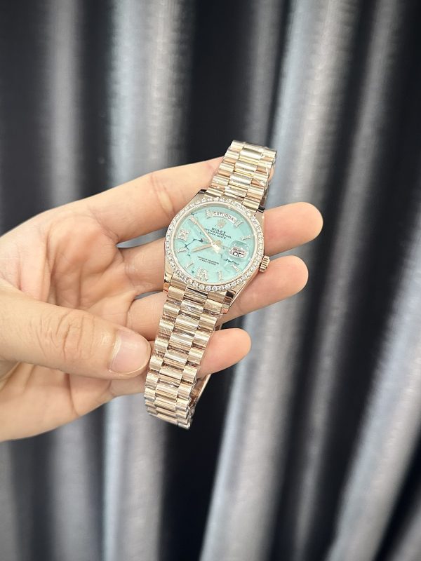 Rolex Day-Date 128235 Turquoise Diamond Dial Gold Wrapped & Moissanite 36mm (5)