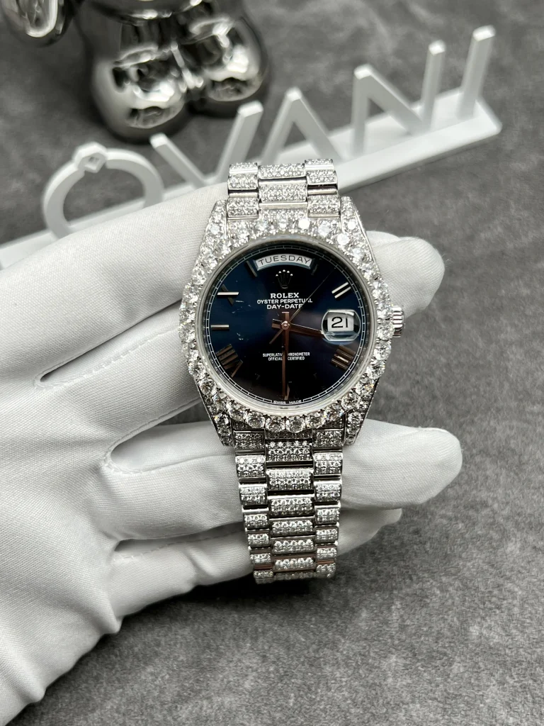 Rolex Day-Date Iced Out & 18K White Gold Best Replica 40mm (2)