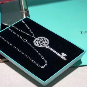 Tiffany And Co Key Pendant Necklace Custom Diamond 18K White Gold (2)