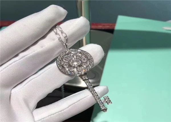 Tiffany And Co Key Pendant Necklace Custom Diamond 18K White Gold (2)