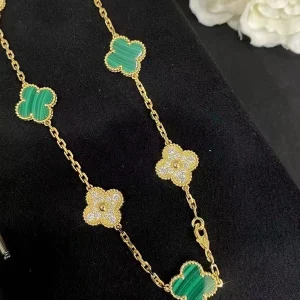 Van Cleef & Arpels Alhambra Necklace Custom 18K Gold Diamond Mother Of Pearl (2)