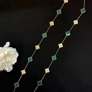 Van Cleef & Arpels Alhambra Necklace Custom 18K Gold Diamond Mother Of Pearl (2)