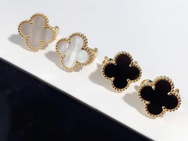 Van Cleef & Arpels Alhambra Womens Earrings Custom 18K Gold (2)