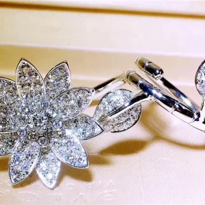 Van Cleef & Arpels Flower Texture Womens Rings Custom Diamond 18K White Gold (2)