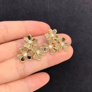 Van Cleef & Arpels Vignette Clover Earrings Custom Diamond 18K Gold (2)