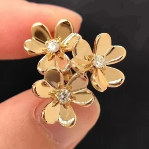 Van Cleef & Arpels Vignette Clover Earrings Custom Diamond 18K Gold (2)