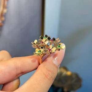 Van Cleef & Arpels Vignette Clover Rings Custom Diamond Ruby 18K Gold (2)
