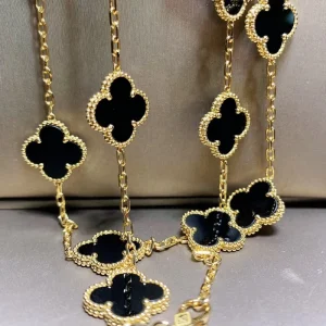 Van Cleef & Arpels Vintage Alhambra Necklace Custom Agate 18K Gold (2)