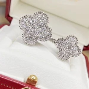 Van Cleef & Arpels Vintage Alhambra Rings 18K White Gold Diamond Custom (2)