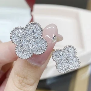 Van Cleef & Arpels Vintage Alhambra Rings 18K White Gold Diamond Custom (2)