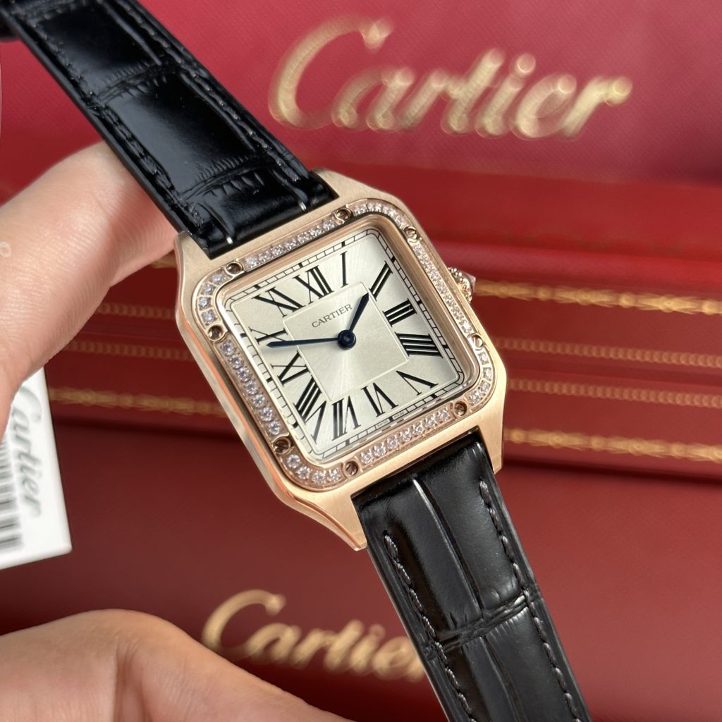 Cartier Santos Dumont Small Rose Gold Bezel Diamonds F1 Factory (1)