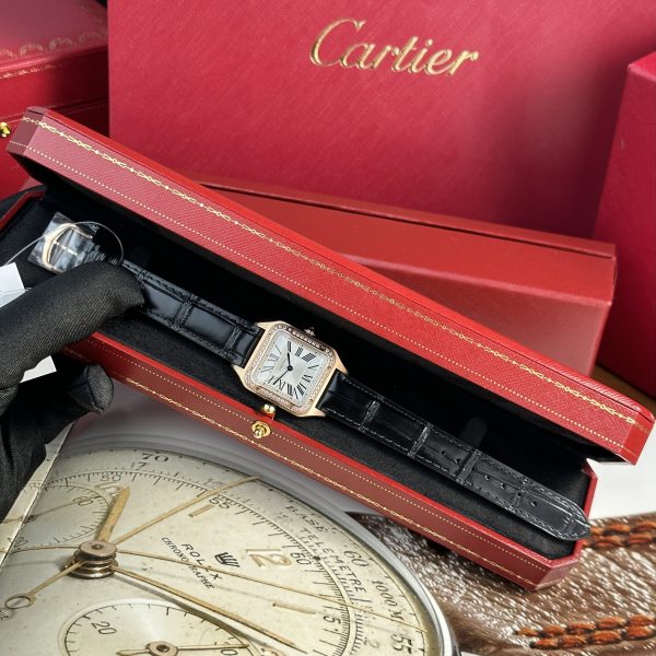 Cartier Santos Dumont Small Rose Gold Bezel Diamonds F1 Factory (1)