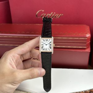Cartier Tank Solo Custom Bezel Diamonds Black Leather Strap (1)