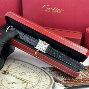 Cartier Tank Solo Custom Bezel Diamonds Black Leather Strap (1)