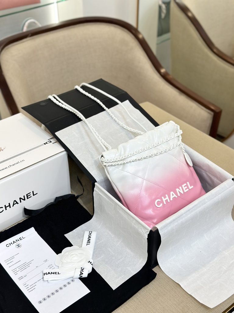 Chanel 22 Mini Mix White Pink Calfskin Replica Bags 20cm (2)