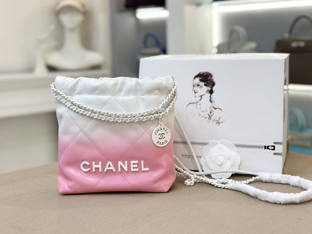 Chanel 22 Mini Mix White Pink Calfskin Replica Bags 20cm (2)