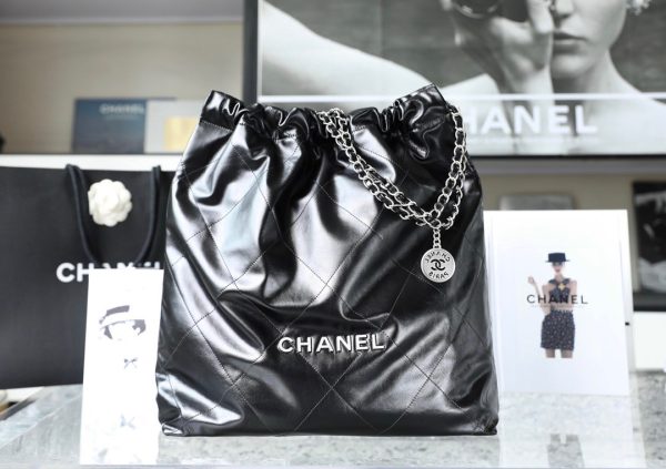 Chanel 22 Shopping Replica Bags Womens Cowhide Black 35cm (2)