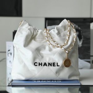 Chanel 22 Shopping Replica Bags Womens Cowhide White 35cm (2)