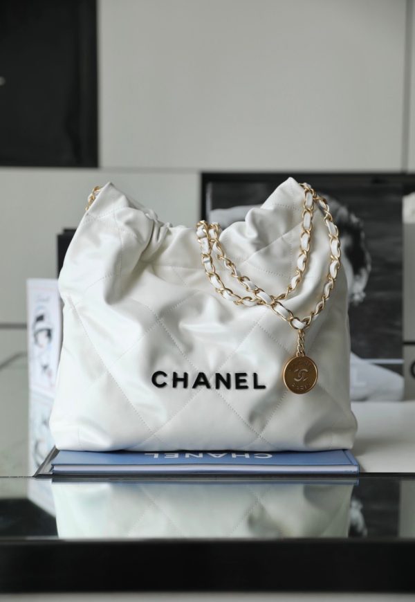 Chanel 22 Shopping Replica Bags Womens Cowhide White 35cm (2)