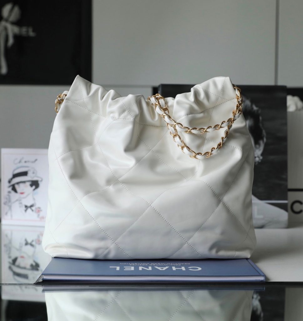 Chanel 22 Shopping Replica Bags Womens Cowhide White 35cm (2)