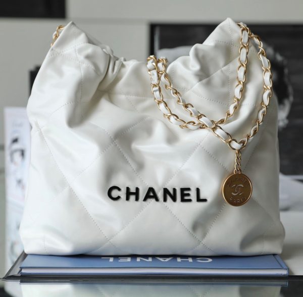 Chanel 22 Shopping Replica Bags Womens Cowhide White 35cm (2)