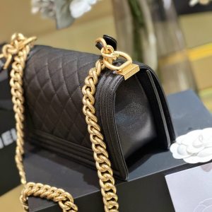 Chanel Boy Womens Lambskin Black Lock Gold Replica Handbags 20cm (2)