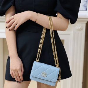 Chanel Woc Womes Cowhide Light Blue Replica Bags Size 15cm (2)