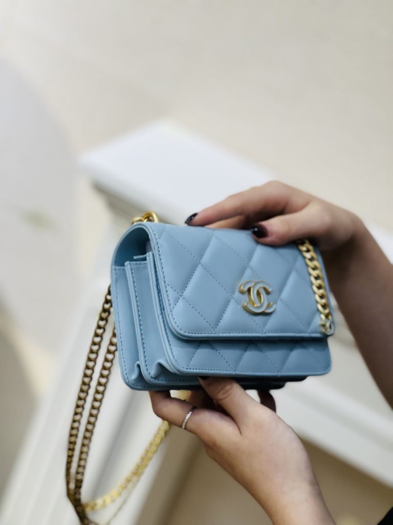 Chanel Woc Womes Cowhide Light Blue Replica Bags Size 15cm (2)