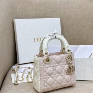 Dior Lady Mini Womens Cowhide Pink Replica Handbags 18cm (2)