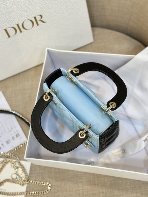Dior Lady Mini Womens Ice Blue Cowhide Replica Bags 18cm (2)