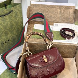 Gucci Bamboo Mini Womens Plum Red Replica Bags Size 21cm (2)