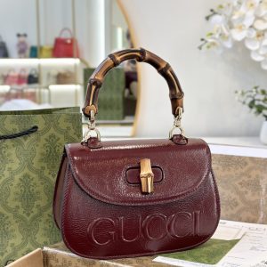 Gucci Bamboo Mini Womens Plum Red Replica Bags Size 21cm (2)